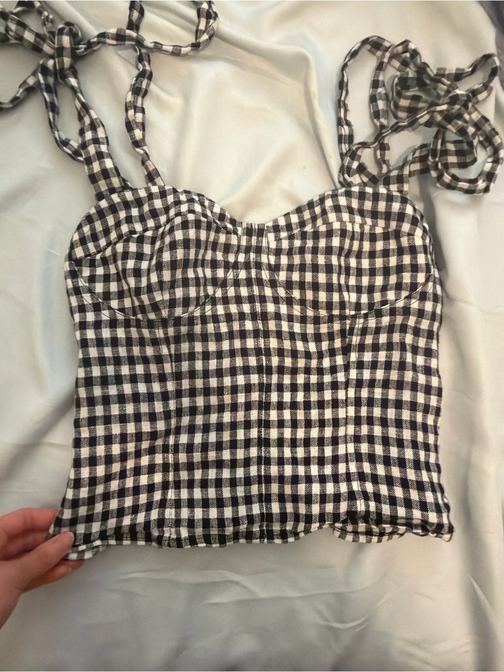 Reformation Black & White Gingham Tie-Strap Bustier